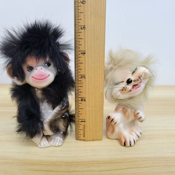 Vintage Bradley Exclusives Japan Anthropomorphic Monkey & Lion Furry Figurines - Picture 9 of 12